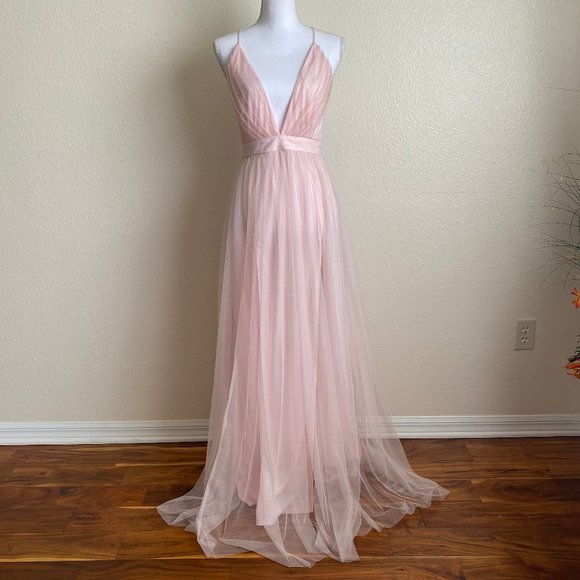 Agaci Dress Gown NEW + TAGS Tulle Mesh Blush Pink - Picture 4 of 13